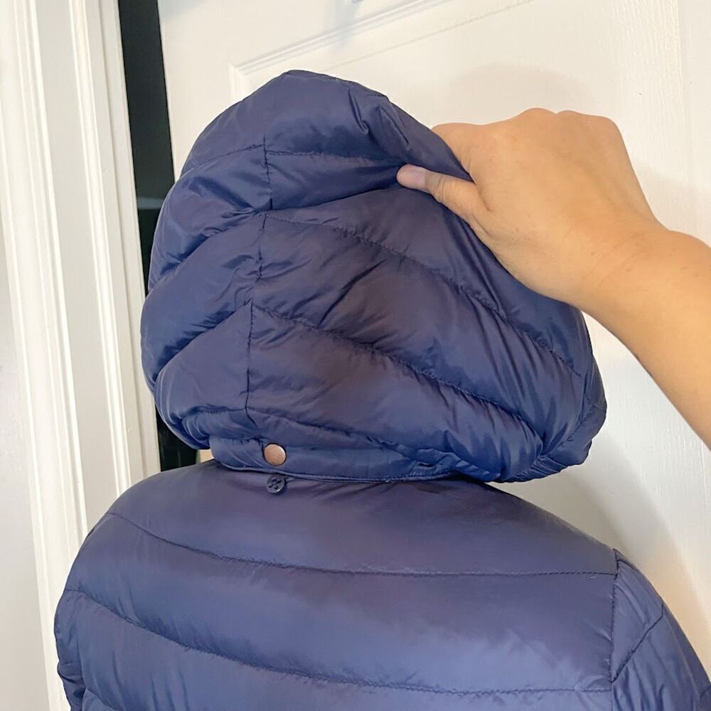 Lands' End Quilted Puffer Down Feathers Zip Button Pocket Packable Hoodie Coat - Picture 12 of 16